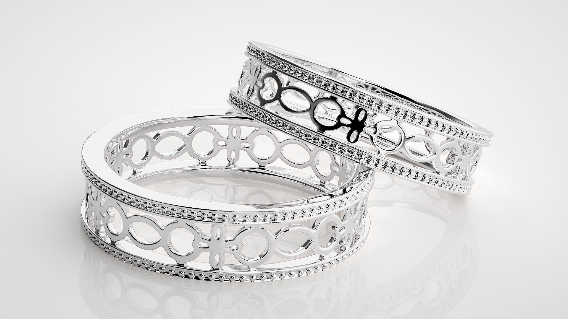 Mesh Plain Gold Couple Band Ring 3dm stl render detail  3D print model_6