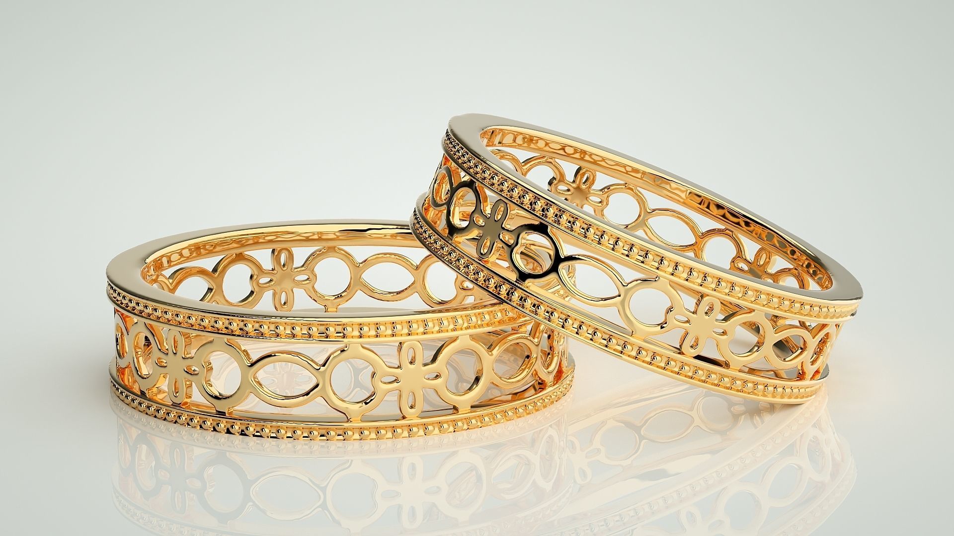 Mesh Plain Gold Couple Band Ring 3dm stl render detail  3D print model_9
