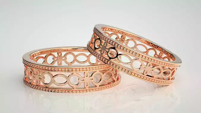 Mesh Plain Gold Couple Band Ring 3dm stl render detail  3D print model
