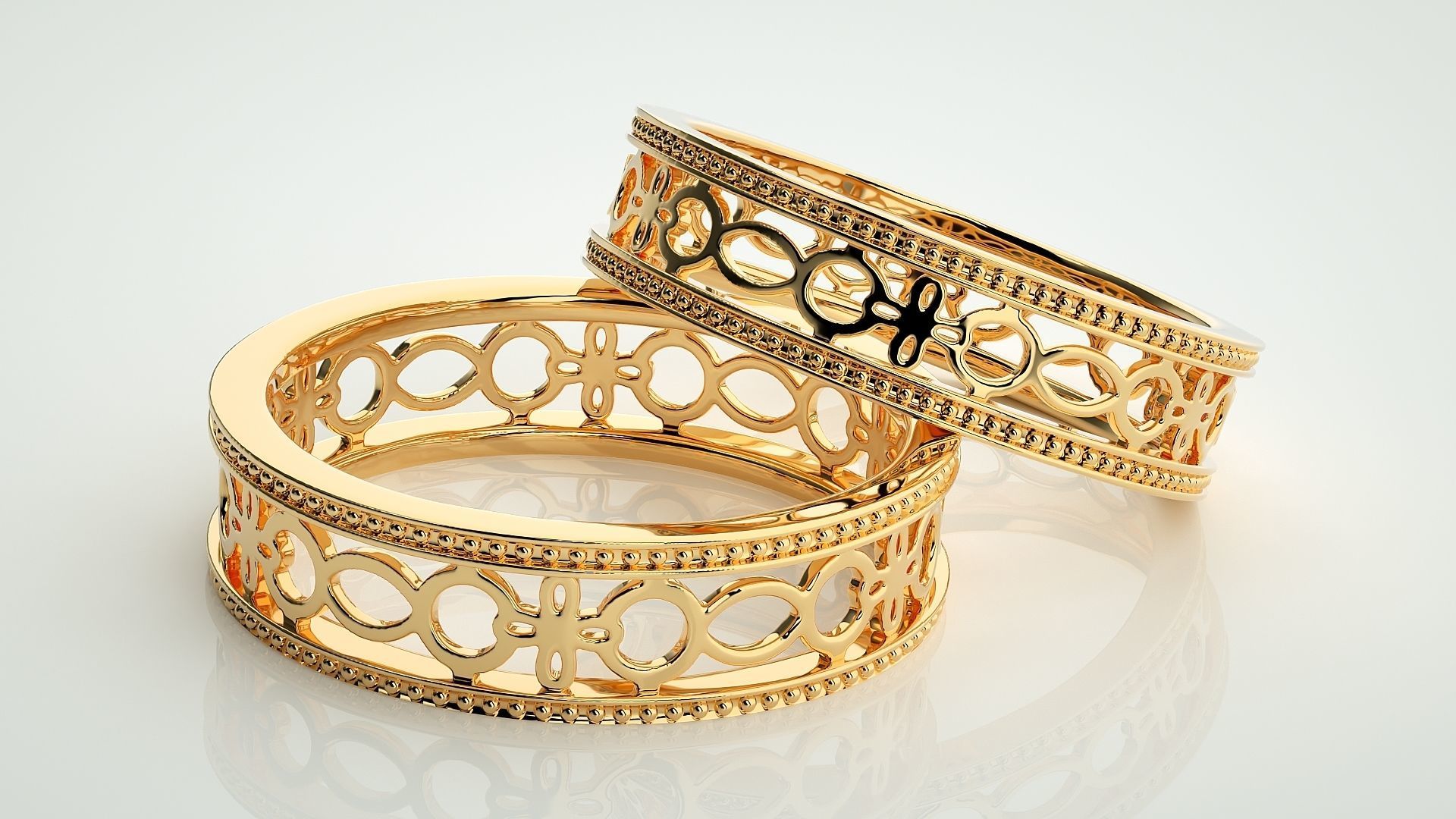 Mesh Plain Gold Couple Band Ring 3dm stl render detail  3D print model_10