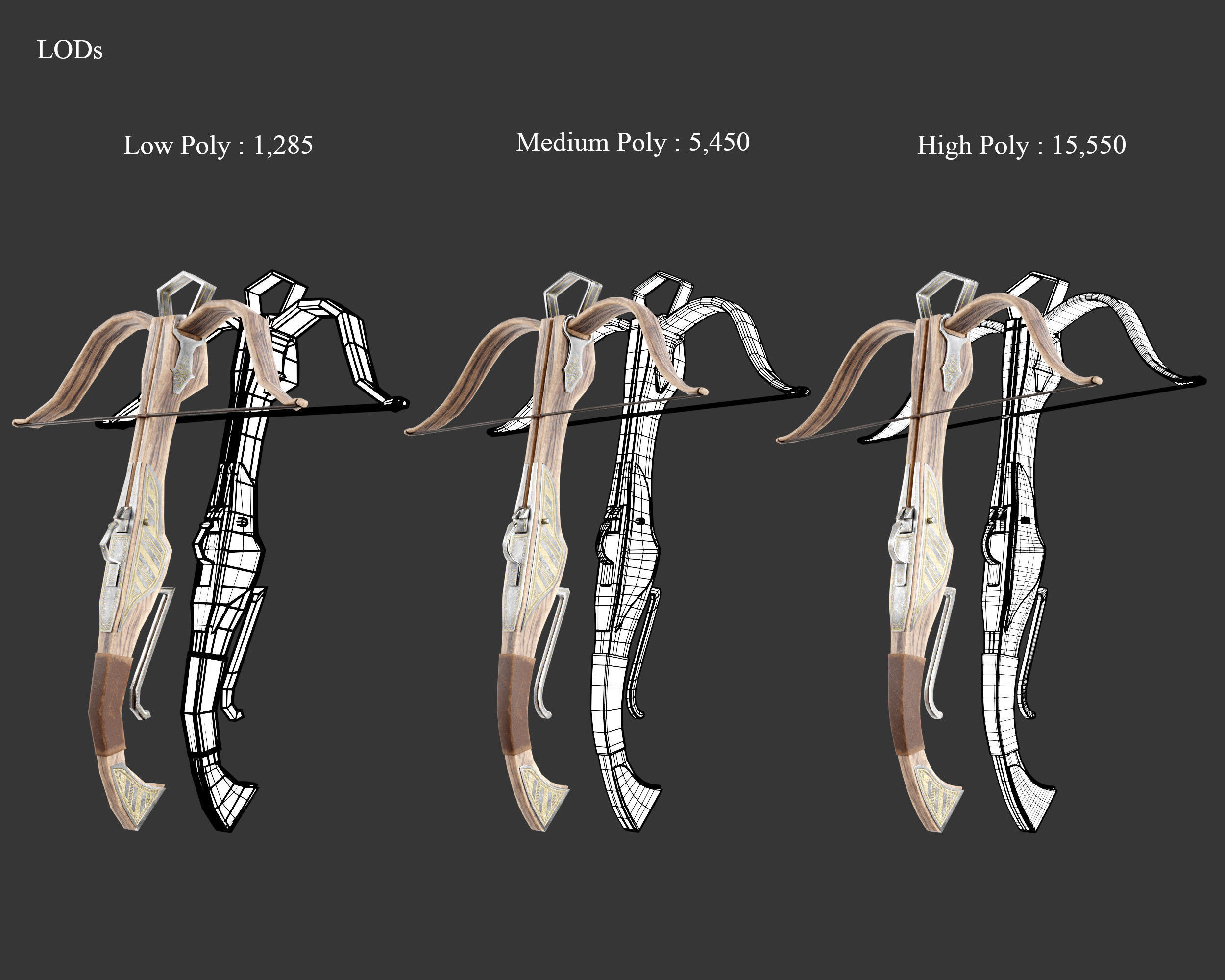 Medieval Noble Weapon Crossbow Low-poly 3D model_2