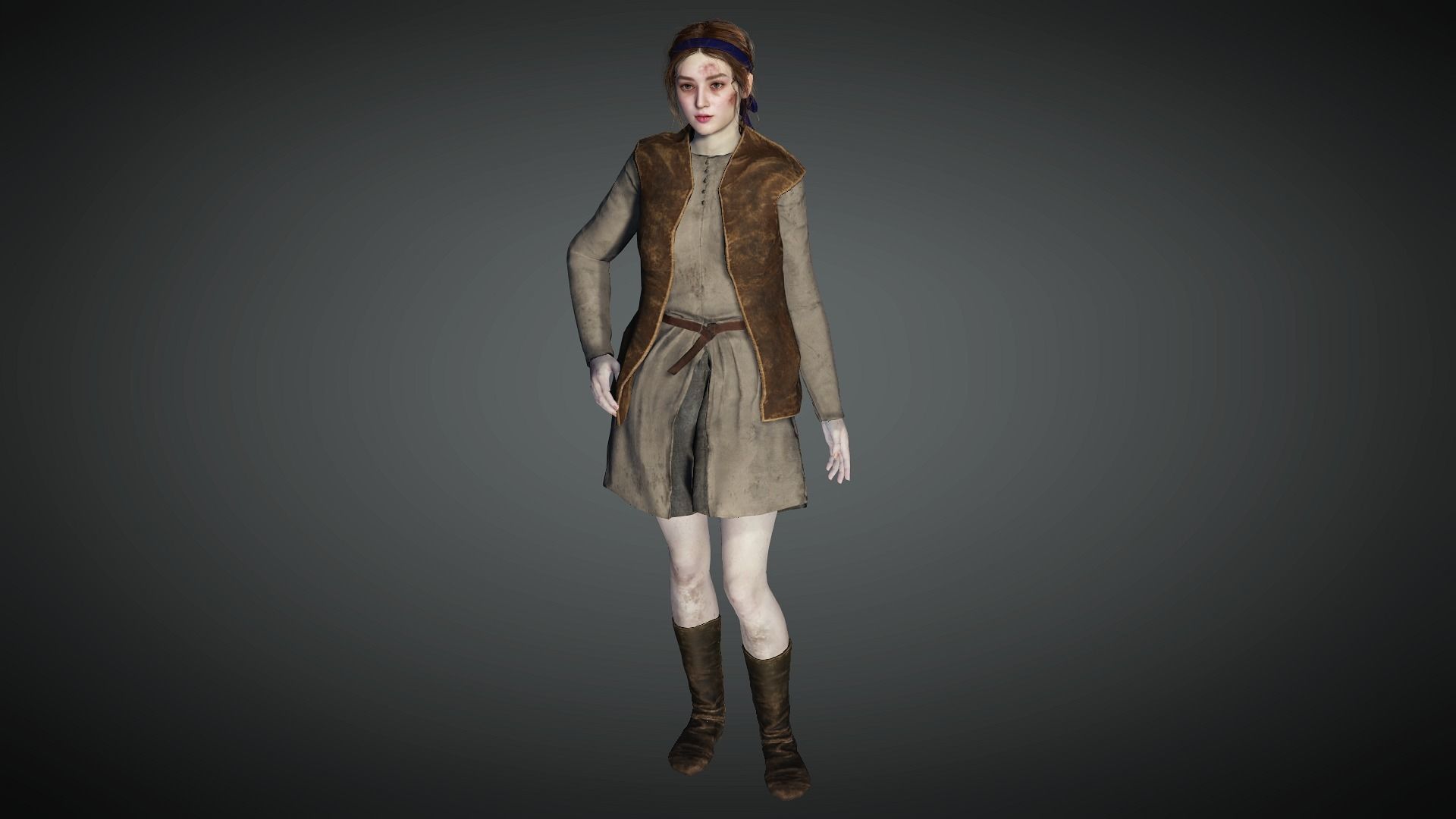 AAA Medieval Female Character 03 Low-poly 3D model_3