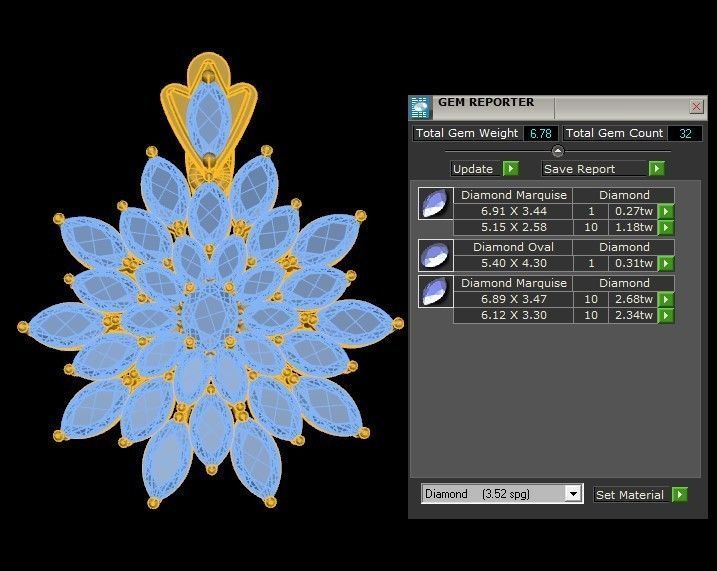 Pendant emerald flower 3D model_1