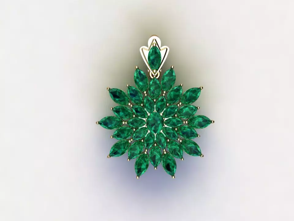 Pendant emerald flower 3D model_0