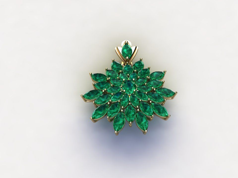 Pendant emerald flower 3D model_4