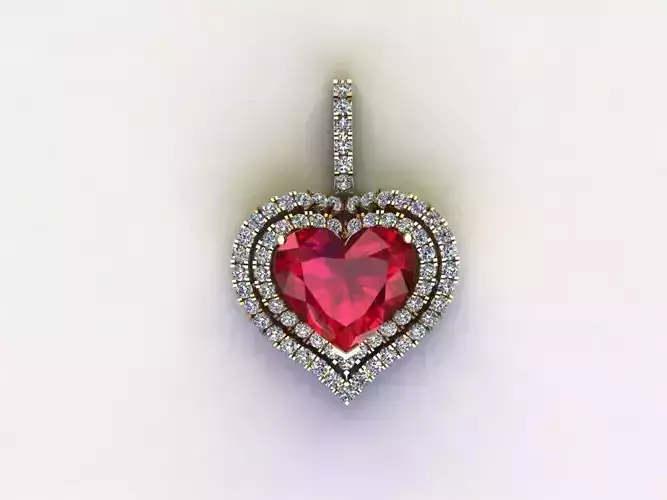 Heart Pendant with diamond and heart gem cadfile