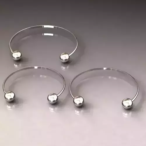 Bracelet set silver bangle with two balls