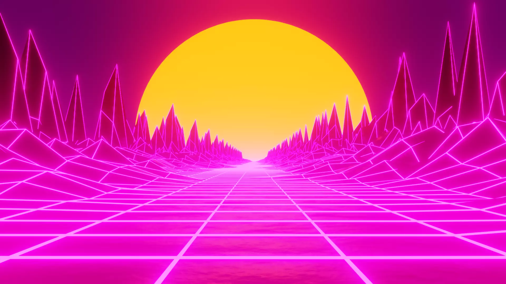 Retro 80 style animation and scene for wallpaper Low-poly 3D model