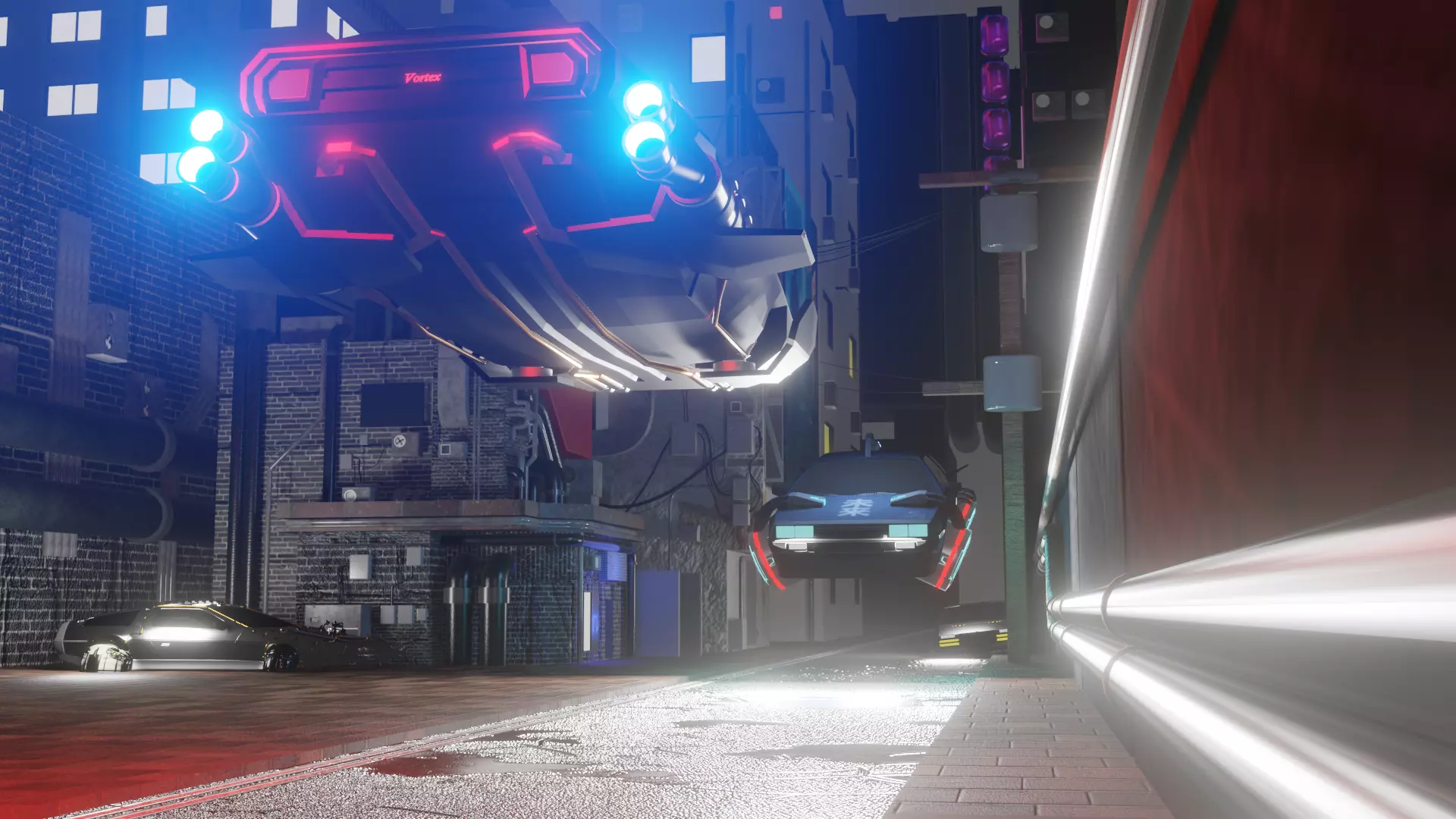 Cyber car and Cyber City landscape and scene Low-poly 3D model_0