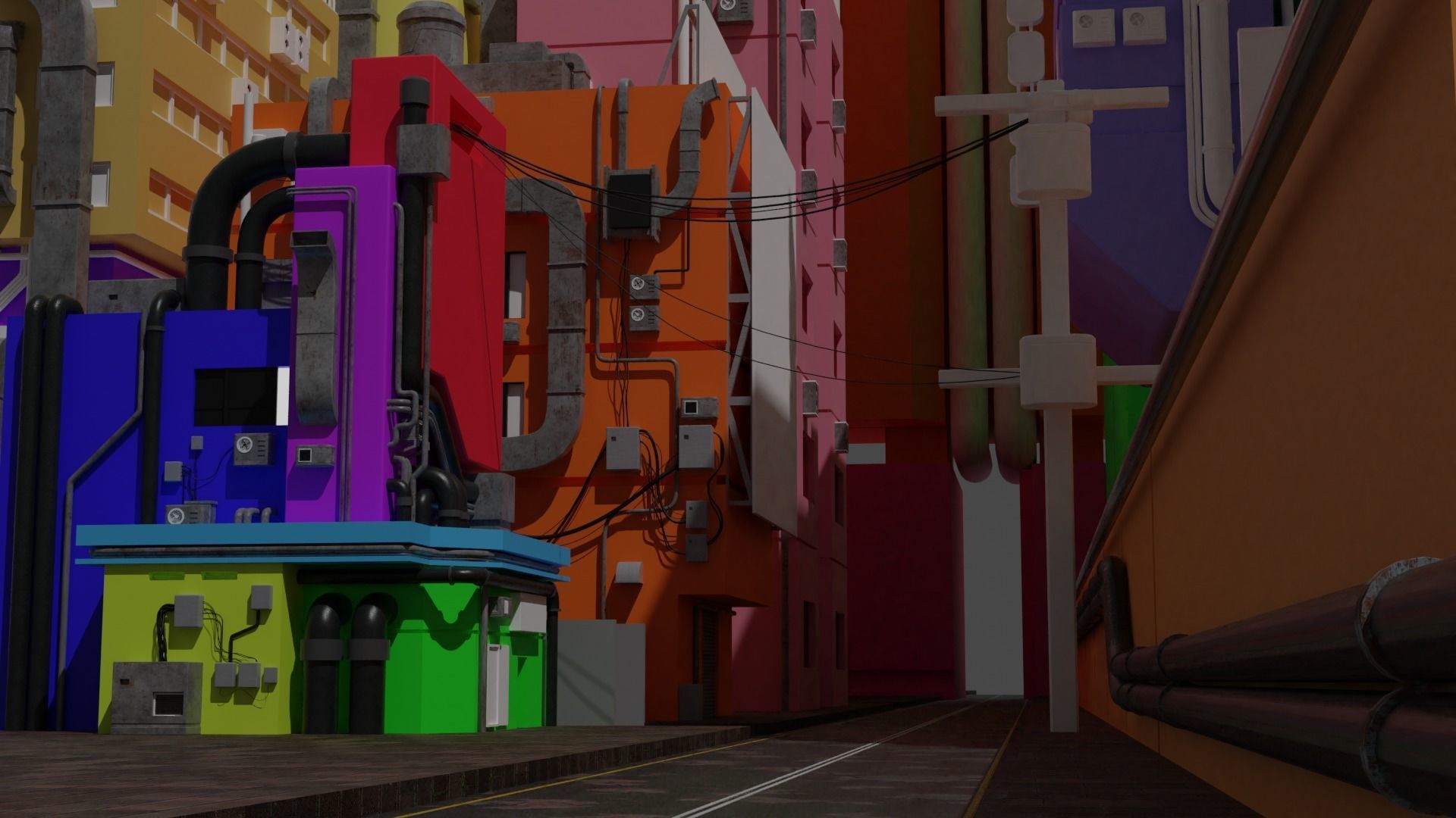 Cyber car and Cyber City landscape and scene Low-poly 3D model_3