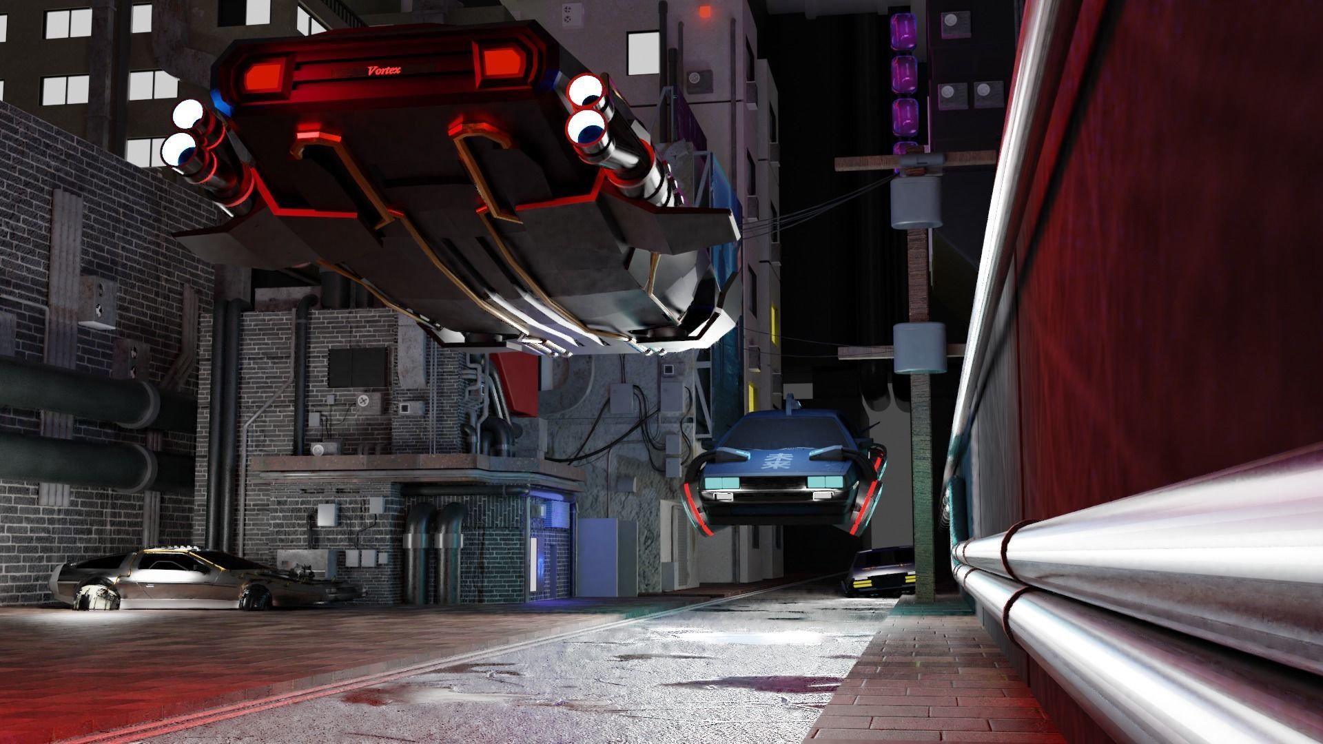 Cyber car and Cyber City landscape and scene Low-poly 3D model_2