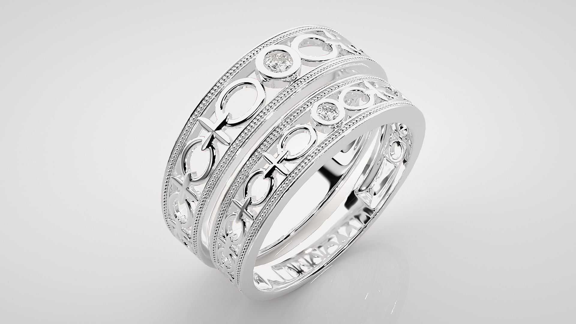Solitaire Couple Band Ring 3dm stl render detail 3D print model_7