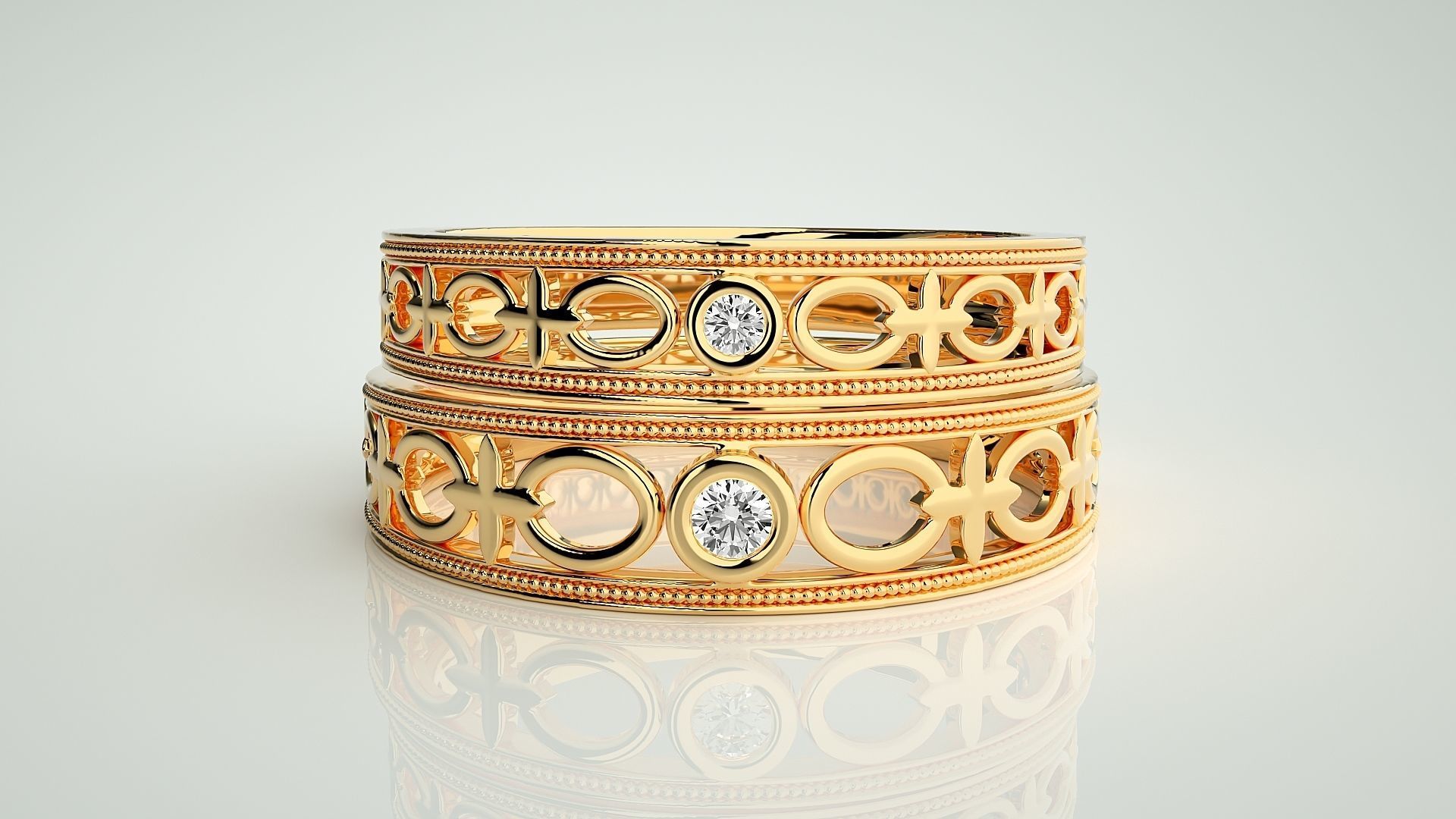 Solitaire Couple Band Ring 3dm stl render detail 3D print model_10