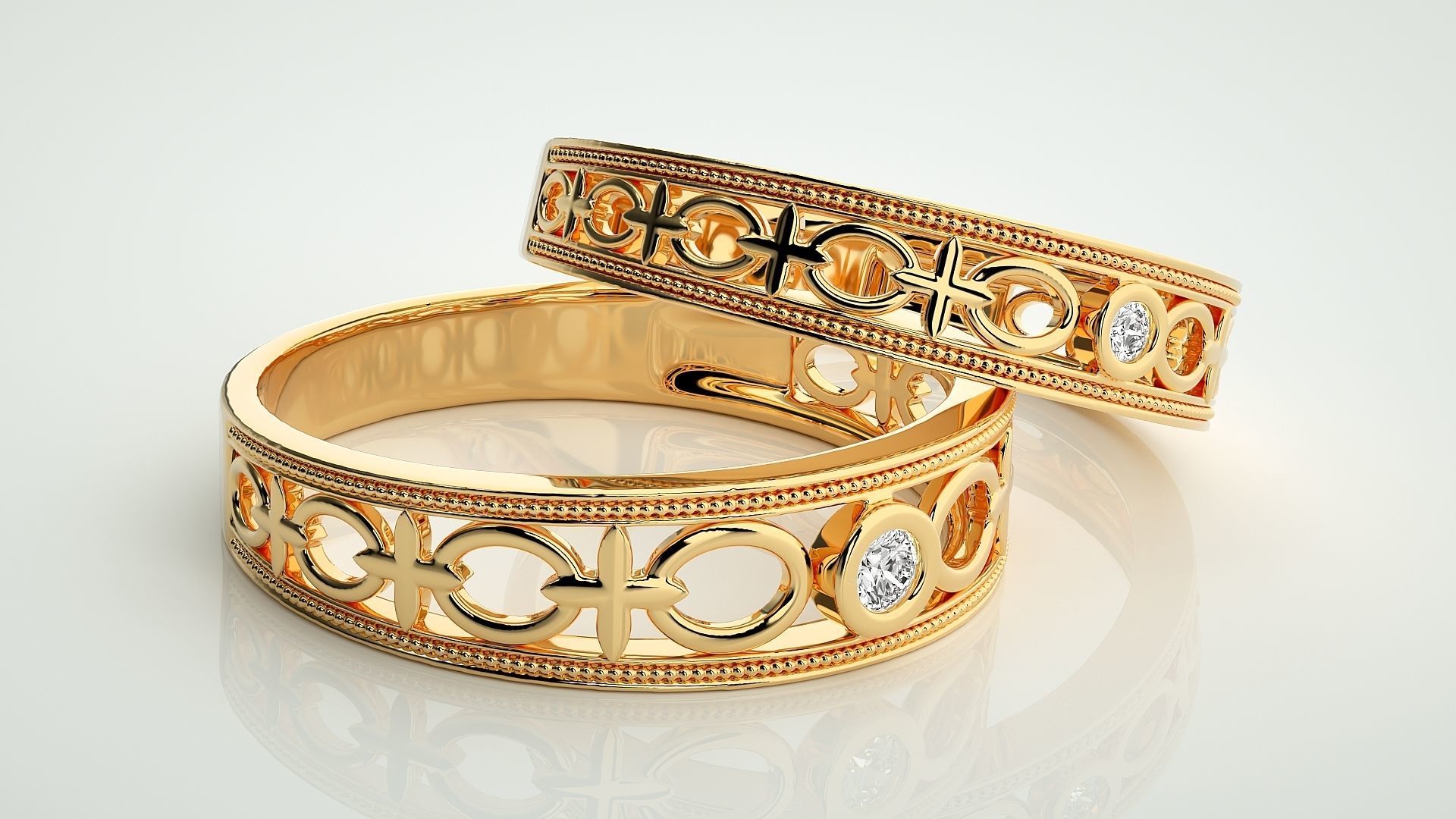 Solitaire Couple Band Ring 3dm stl render detail 3D print model_9