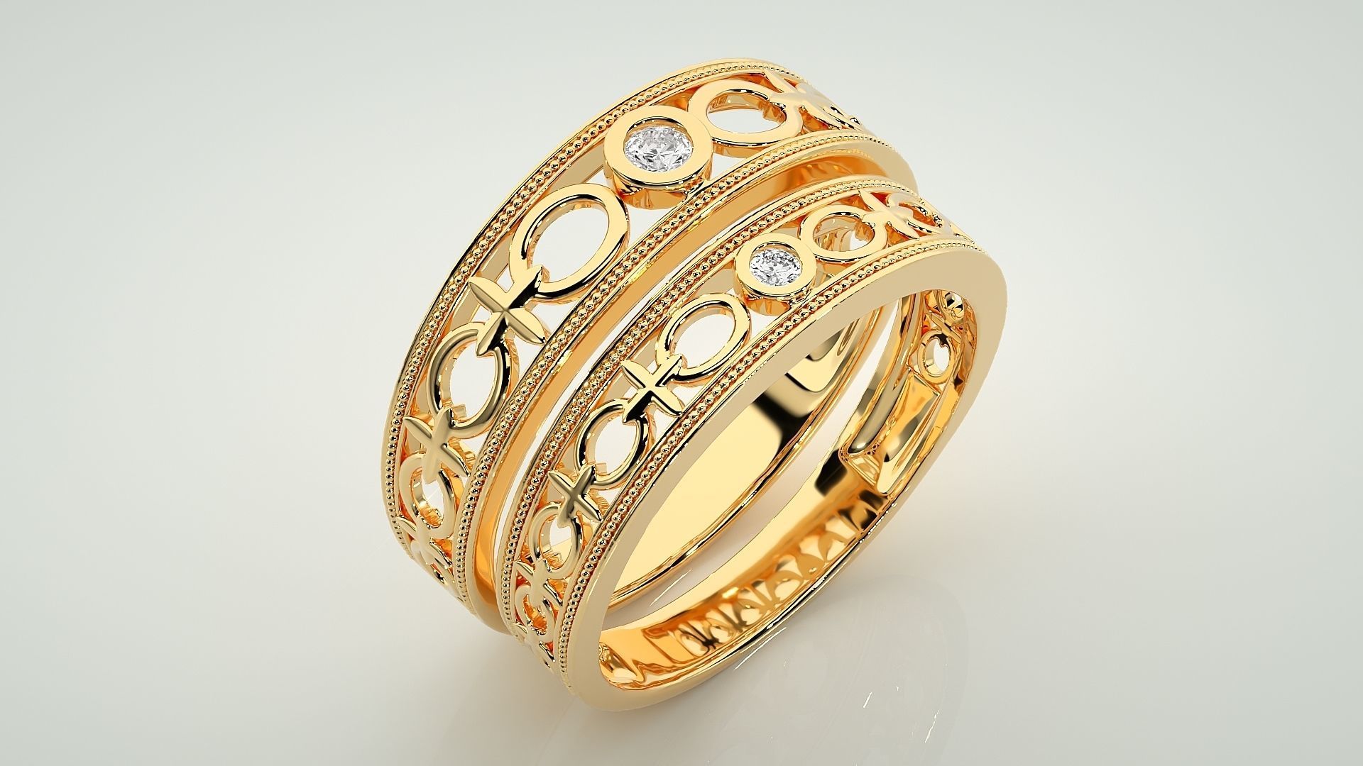 Solitaire Couple Band Ring 3dm stl render detail 3D print model_11