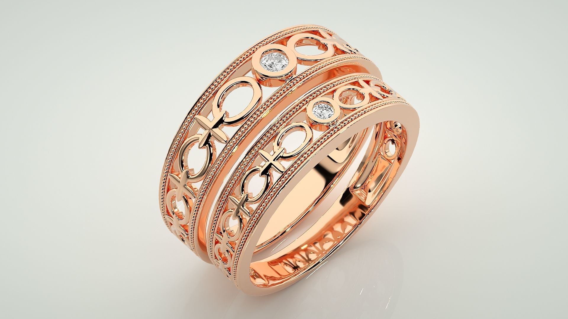 Solitaire Couple Band Ring 3dm stl render detail 3D print model_3