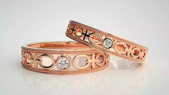 Solitaire Couple Band Ring 3dm stl render detail