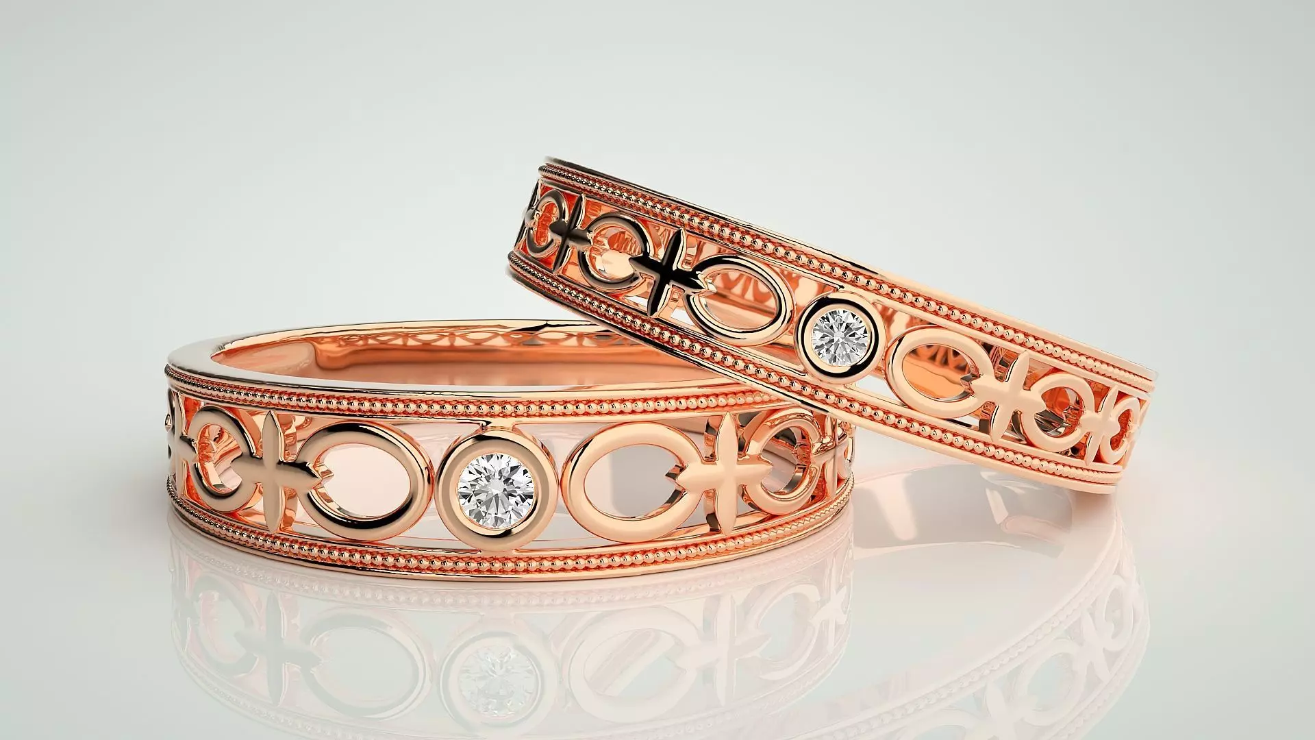 Solitaire Couple Band Ring 3dm stl render detail 3D print model_0