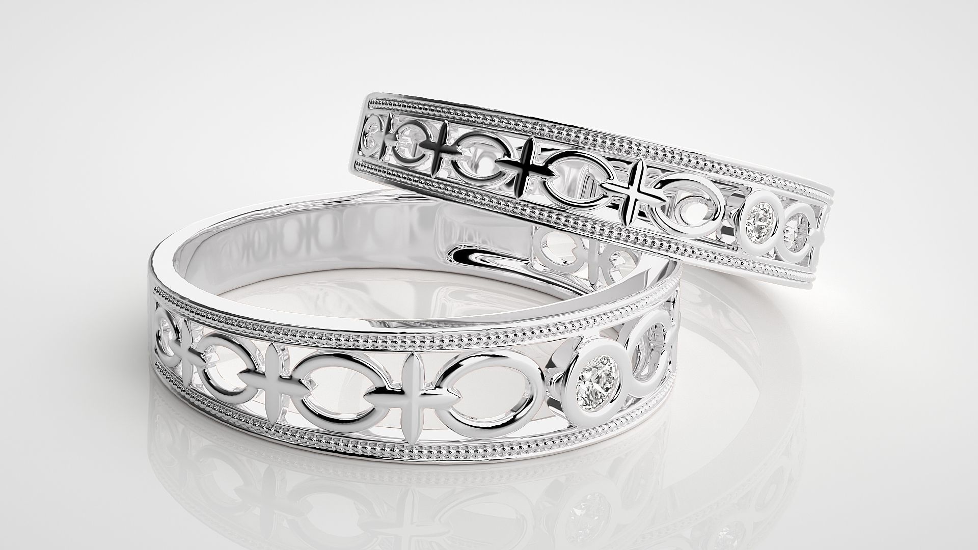 Solitaire Couple Band Ring 3dm stl render detail 3D print model_5