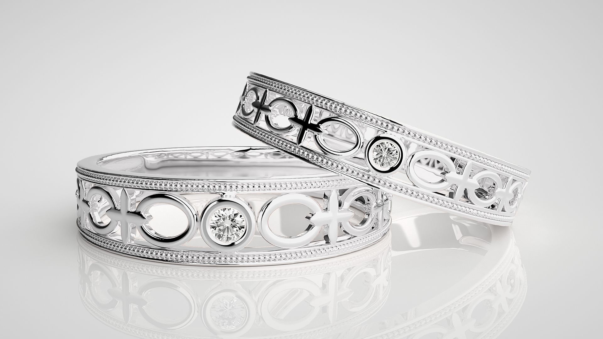 Solitaire Couple Band Ring 3dm stl render detail 3D print model_4