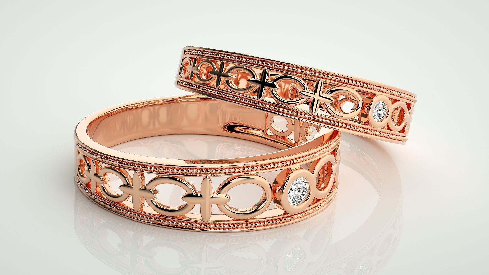 Solitaire Couple Band Ring 3dm stl render detail 3D print model_1