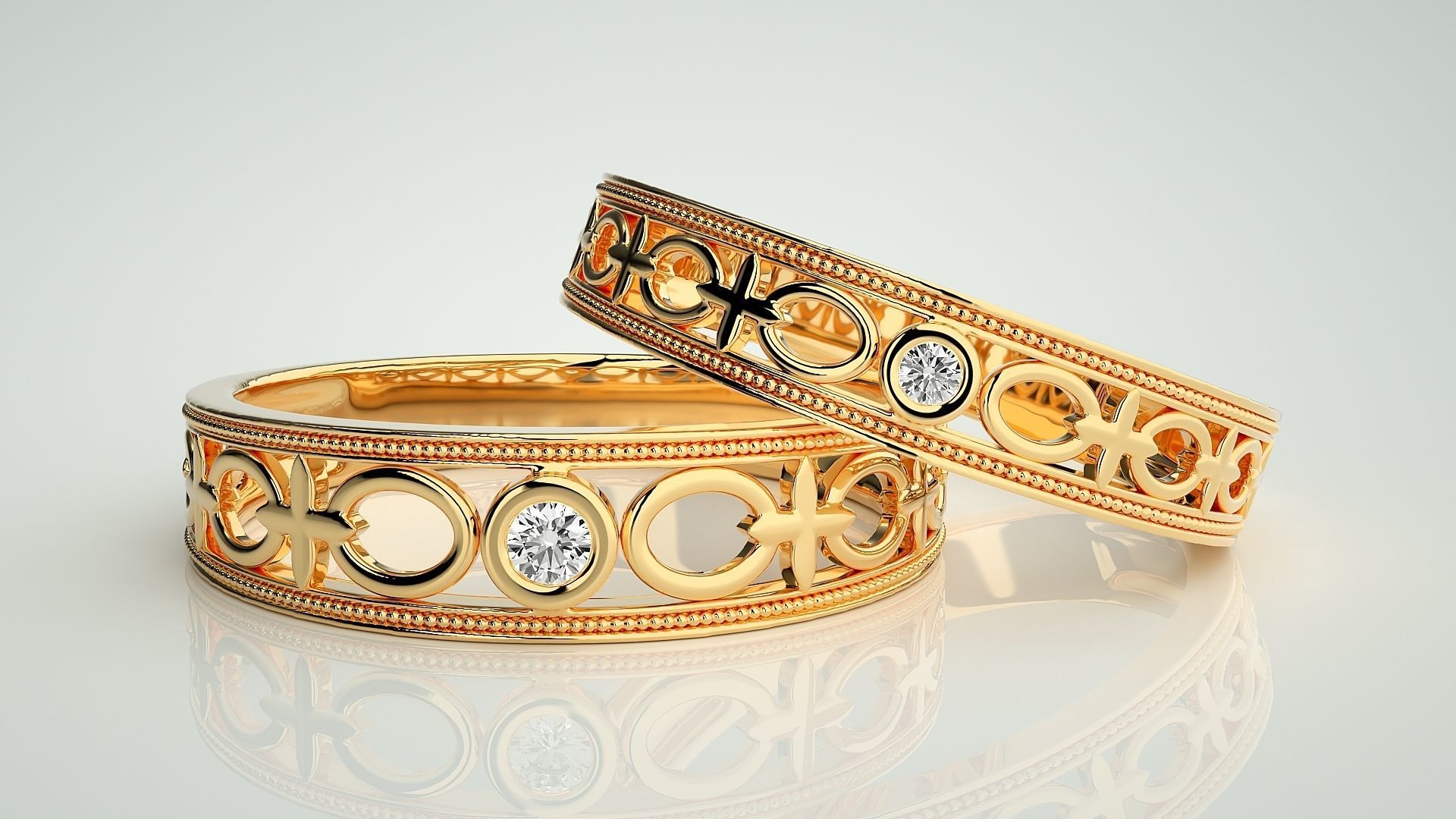 Solitaire Couple Band Ring 3dm stl render detail 3D print model_8