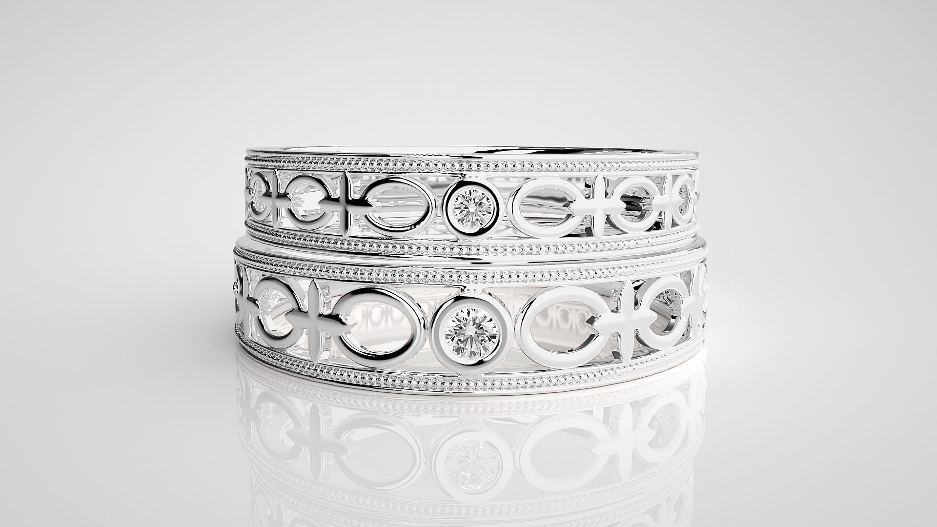 Solitaire Couple Band Ring 3dm stl render detail 3D print model_6