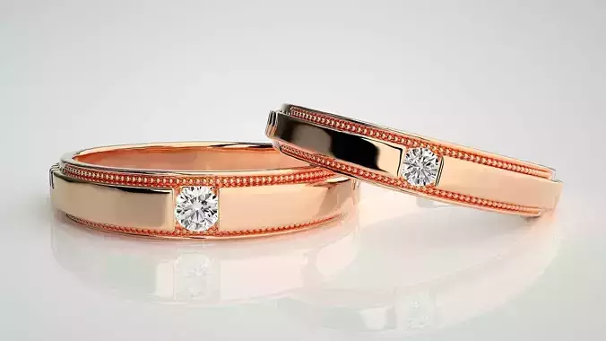 Solitaire Couple Band Ring 3dm stl render detail