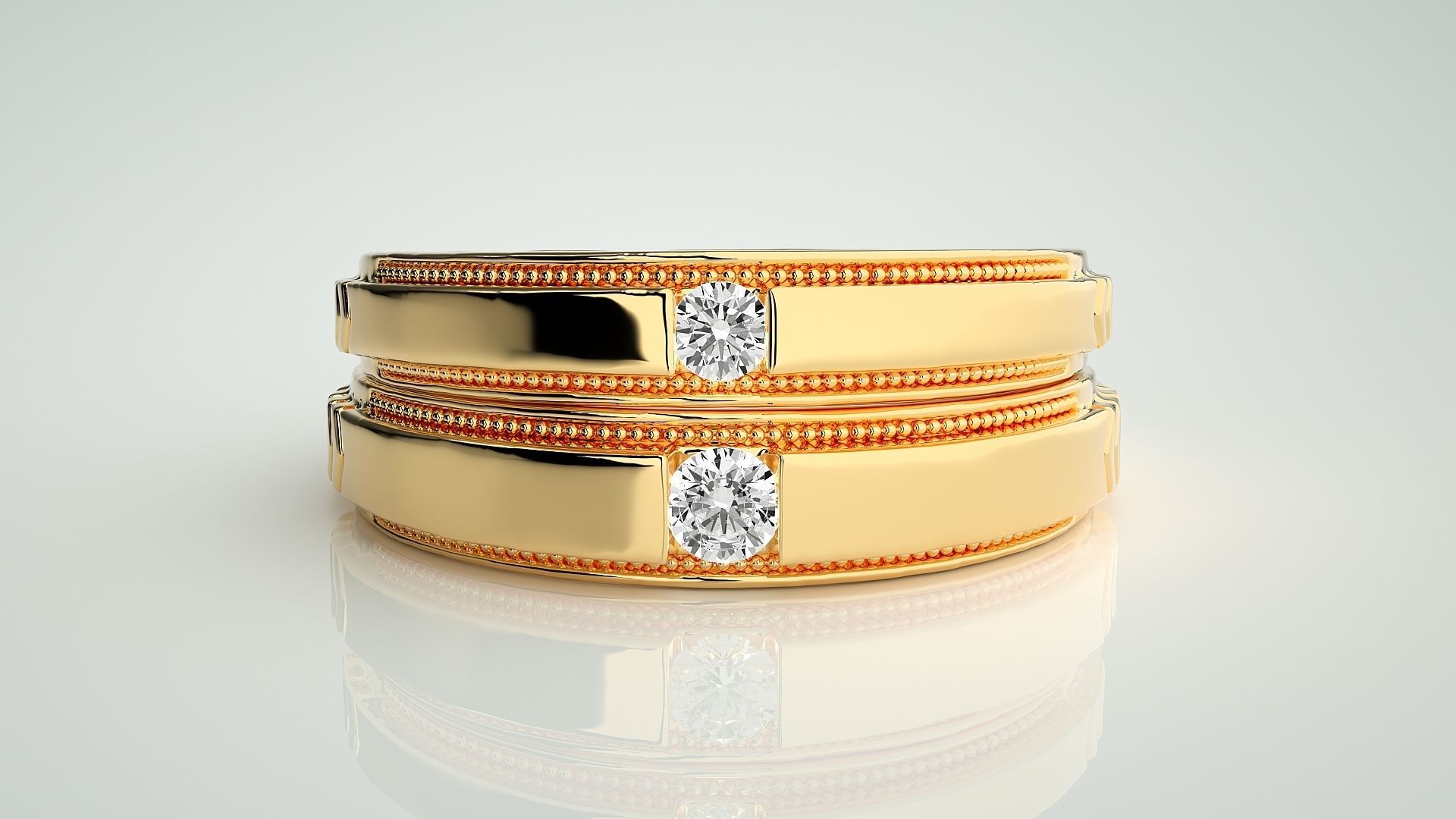 Solitaire Couple Band Ring 3dm stl render detail 3D print model_10