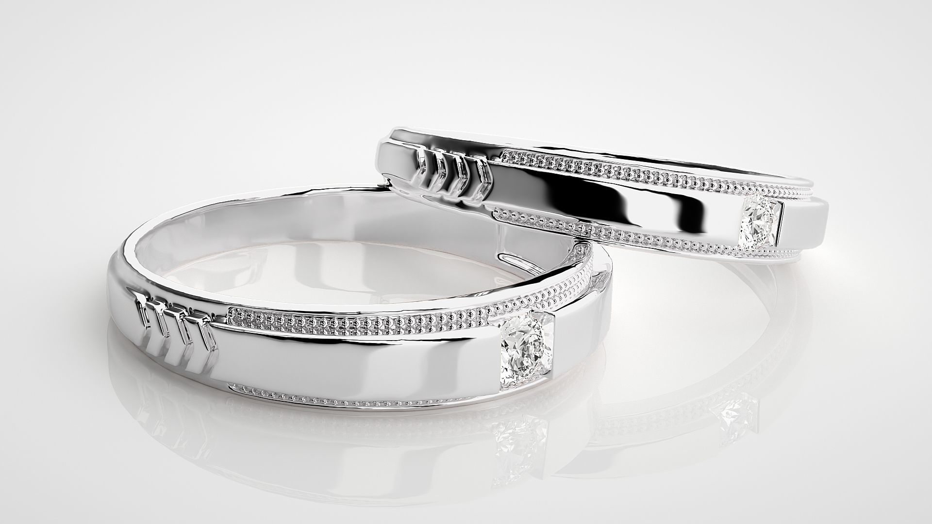 Solitaire Couple Band Ring 3dm stl render detail 3D print model_5
