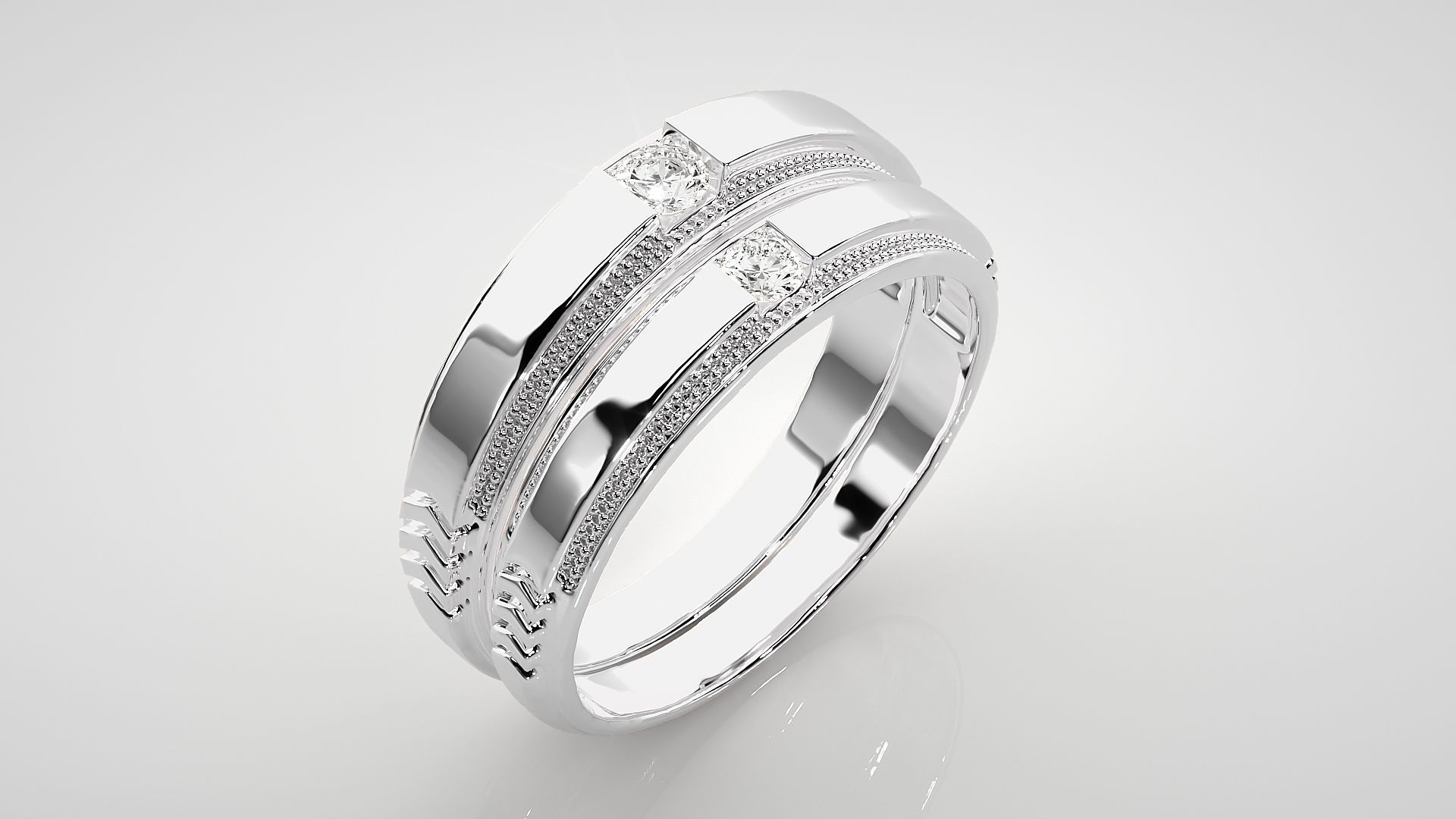 Solitaire Couple Band Ring 3dm stl render detail 3D print model_7