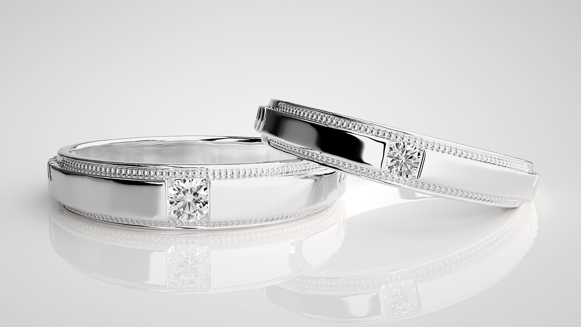Solitaire Couple Band Ring 3dm stl render detail 3D print model_4