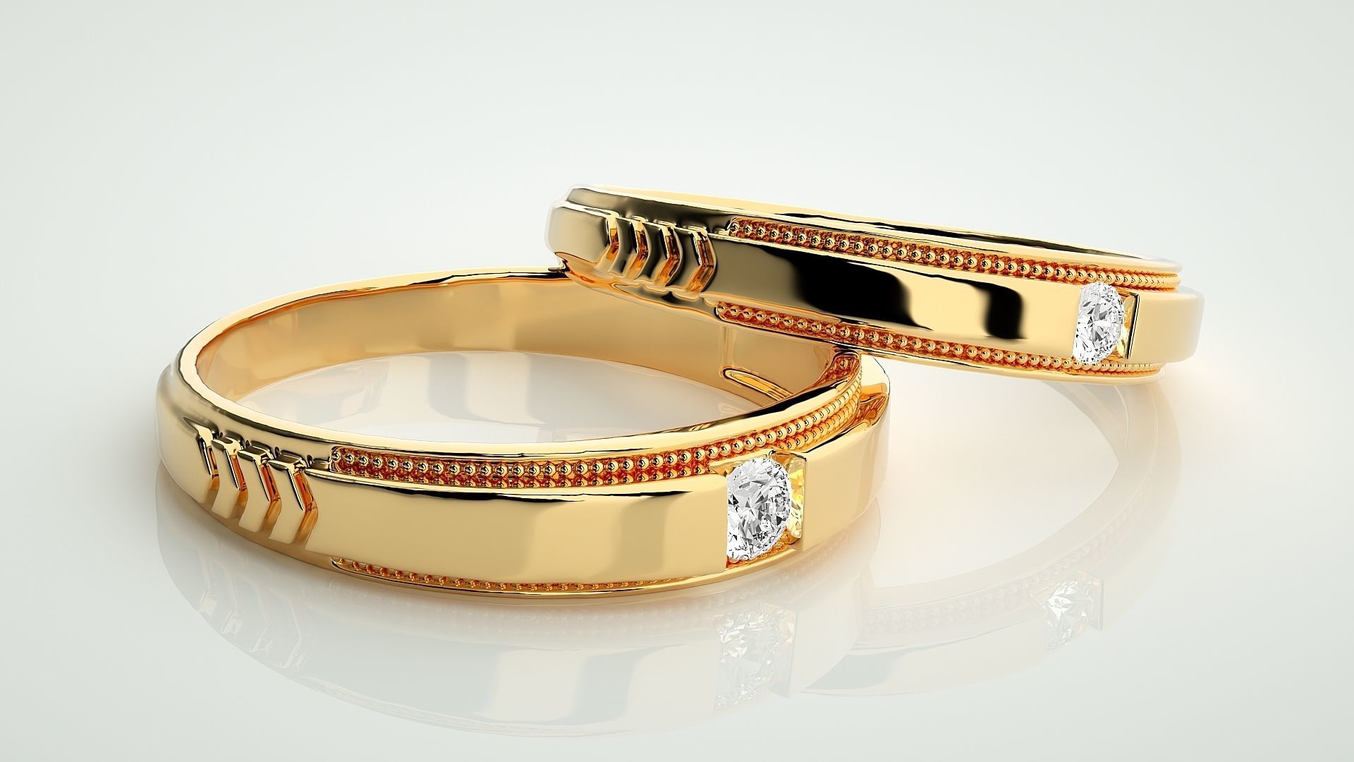Solitaire Couple Band Ring 3dm stl render detail 3D print model_9