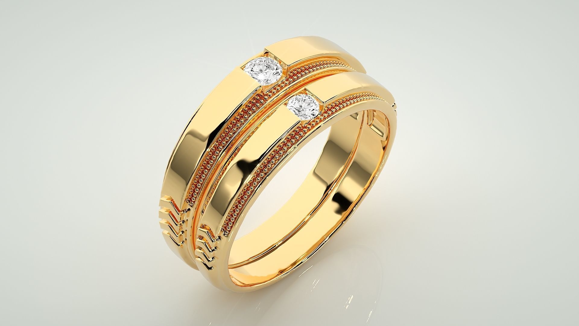 Solitaire Couple Band Ring 3dm stl render detail 3D print model_11