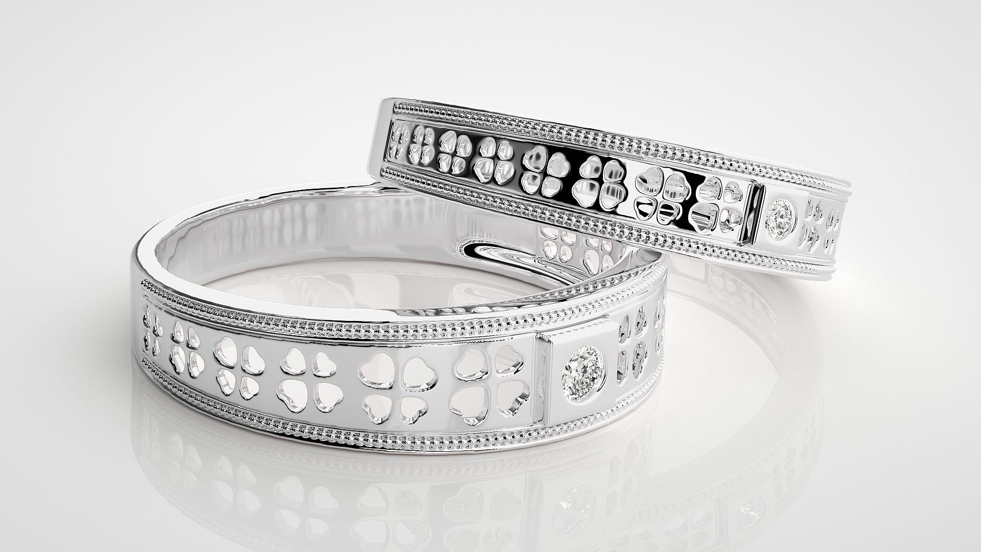 Flower Leaf Solitaire Couple Band Ring 3dm stl render detail 3D print model_5