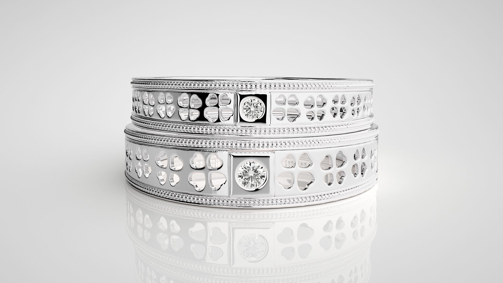 Flower Leaf Solitaire Couple Band Ring 3dm stl render detail 3D print model_6