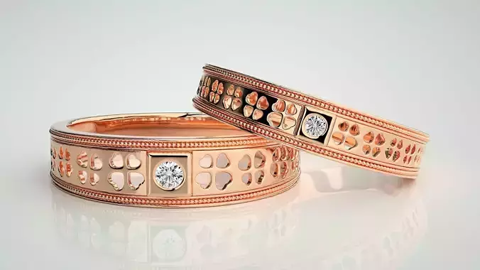 Flower Leaf Solitaire Couple Band Ring 3dm stl render detail 3D print model Flower Leaf Solitaire Couple Band Ring 3dm stl render detail 3D print model