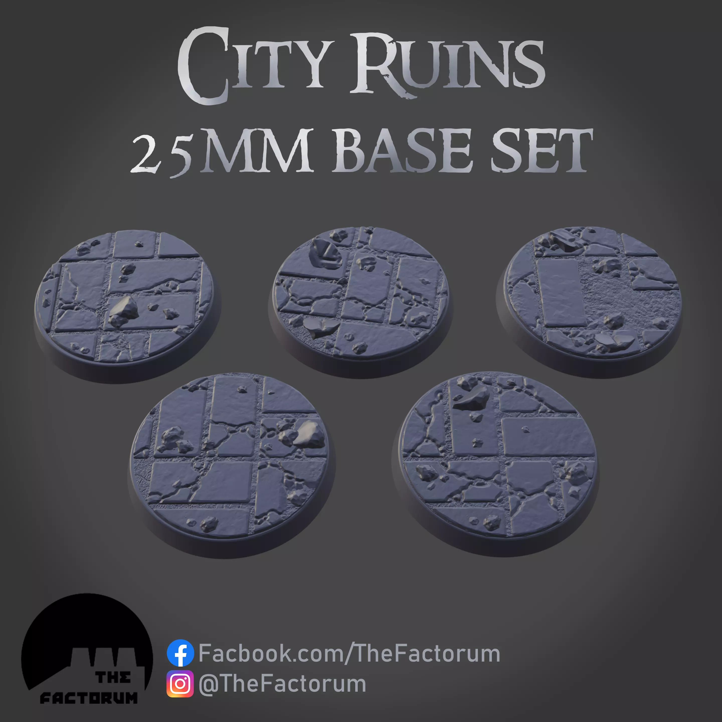 25mm City Ruins set stl file Supported 3D print model_0