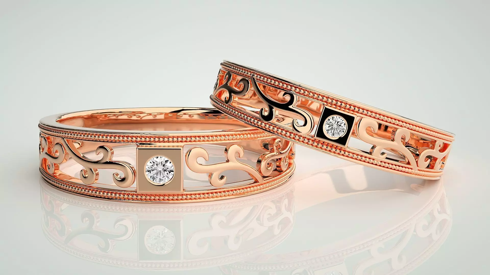 Solitaire Couple Band Ring 3dm stl render detail 3D print model