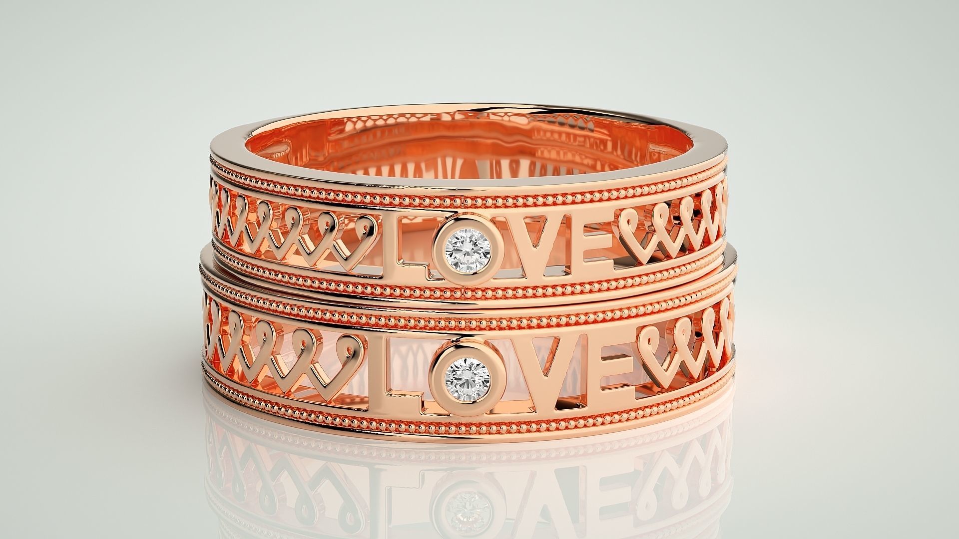 Solitaire Heart Love Valentine Couple Band Ring 3dm stl render 3D print model_2