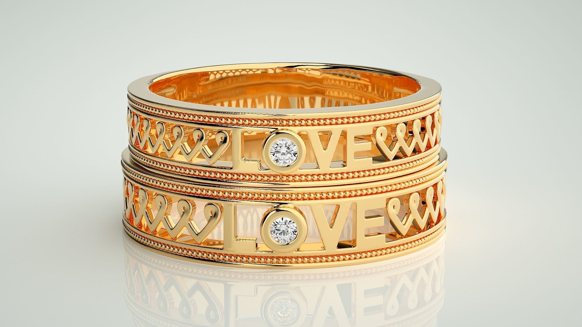 Solitaire Heart Love Valentine Couple Band Ring 3dm stl render 3D print model_10