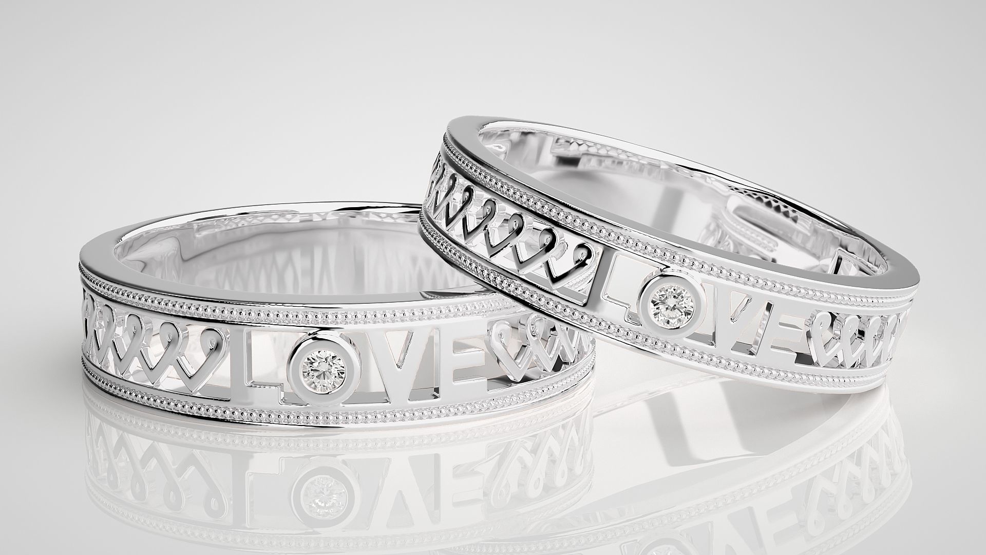 Solitaire Heart Love Valentine Couple Band Ring 3dm stl render 3D print model_4