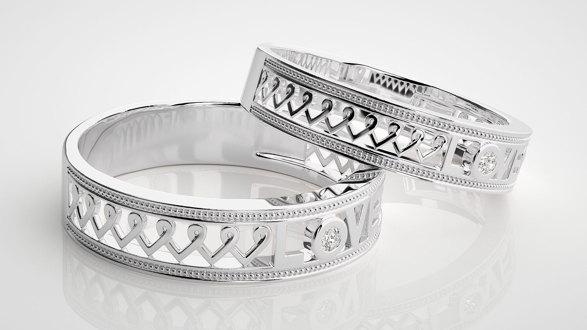 Solitaire Heart Love Valentine Couple Band Ring 3dm stl render 3D print model_5