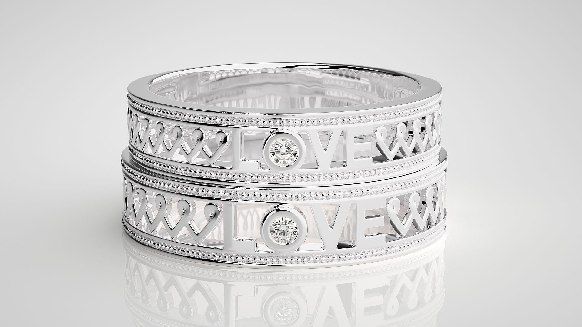 Solitaire Heart Love Valentine Couple Band Ring 3dm stl render 3D print model_6