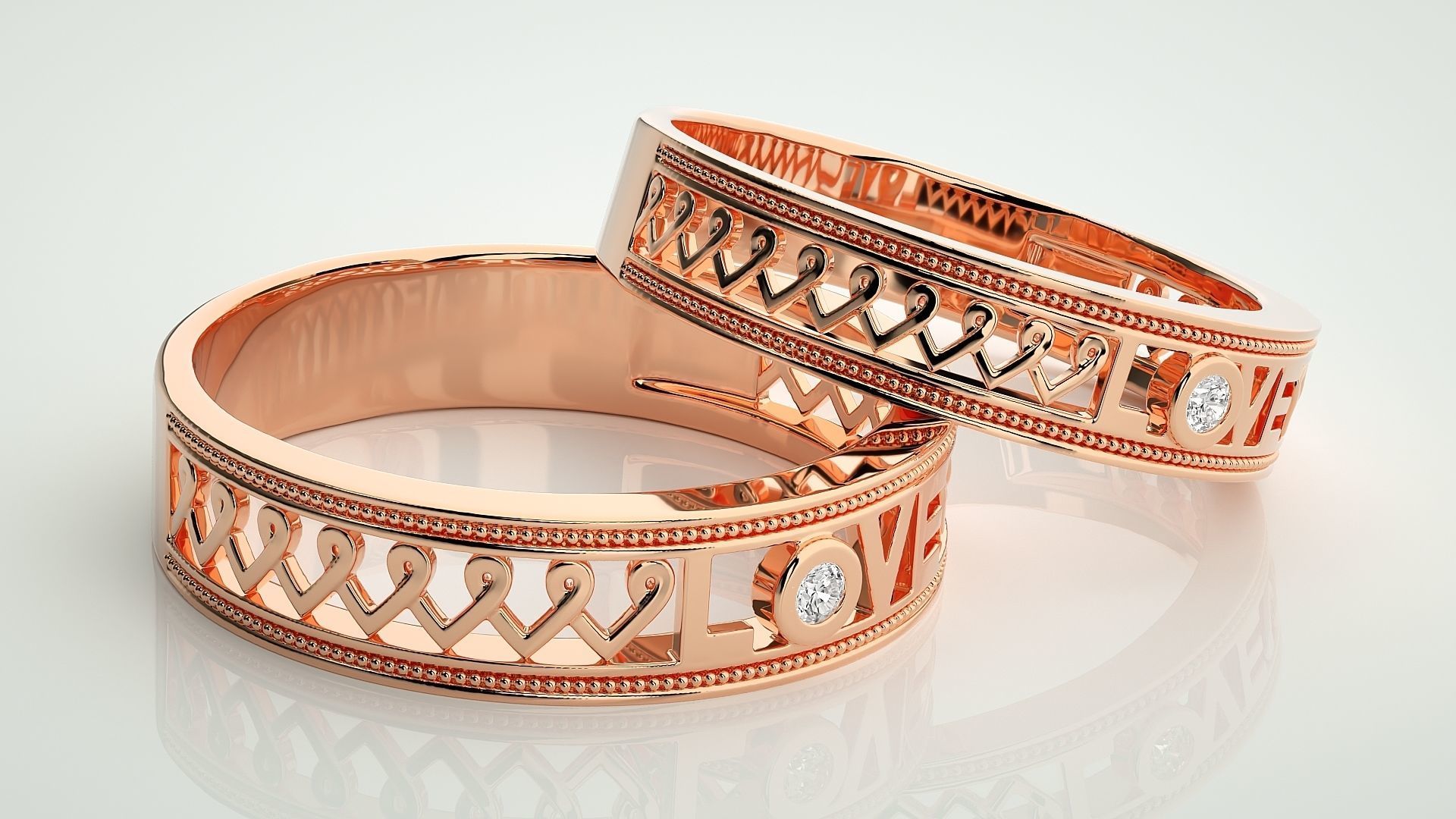 Solitaire Heart Love Valentine Couple Band Ring 3dm stl render 3D print model_1