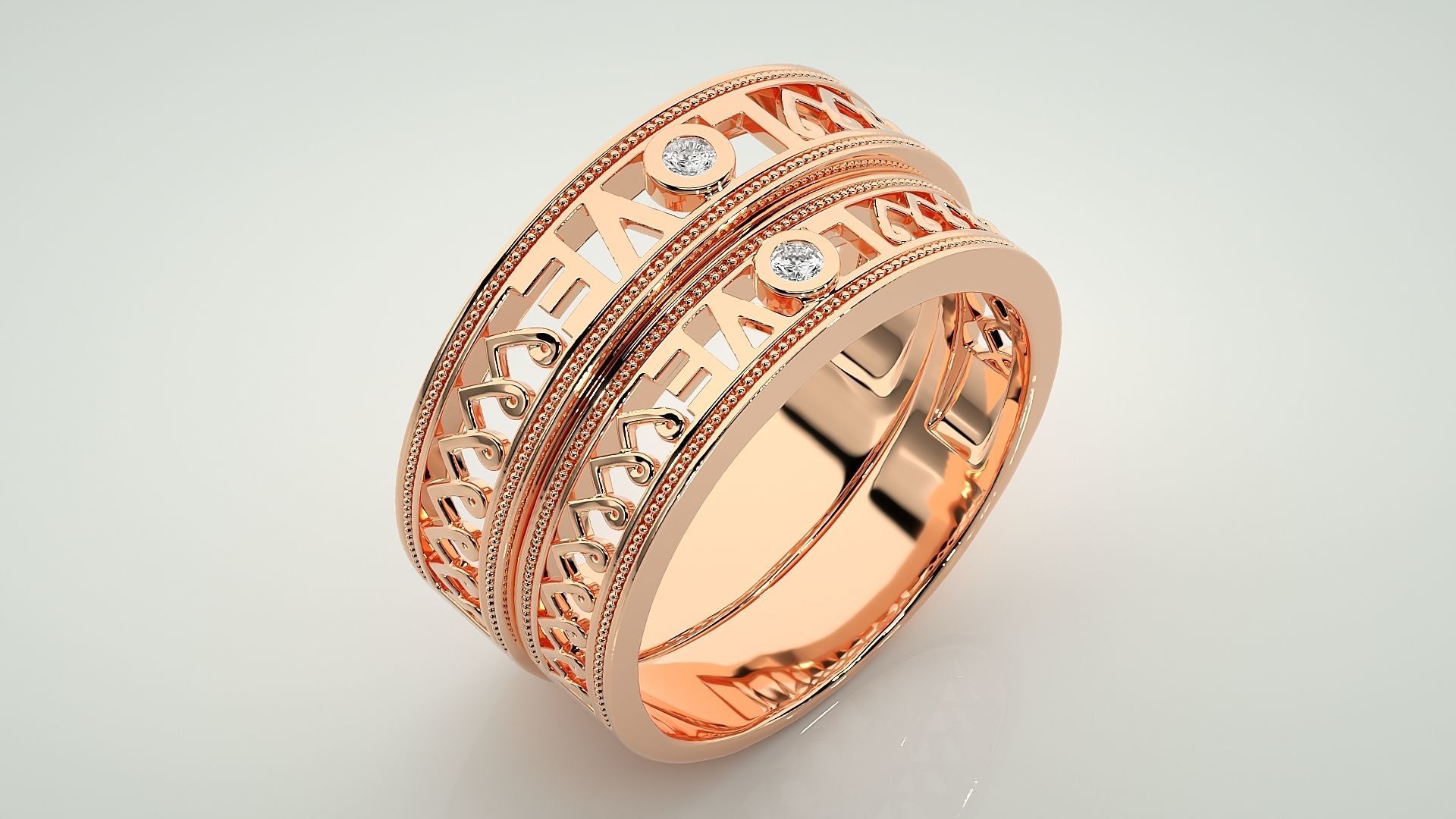 Solitaire Heart Love Valentine Couple Band Ring 3dm stl render 3D print model_3