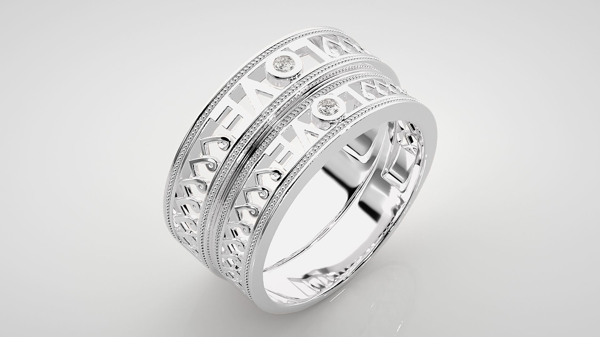 Solitaire Heart Love Valentine Couple Band Ring 3dm stl render 3D print model_7