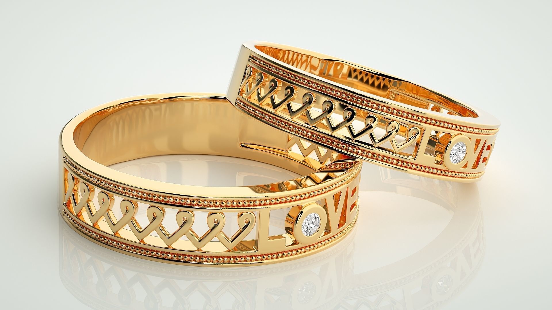 Solitaire Heart Love Valentine Couple Band Ring 3dm stl render 3D print model_9