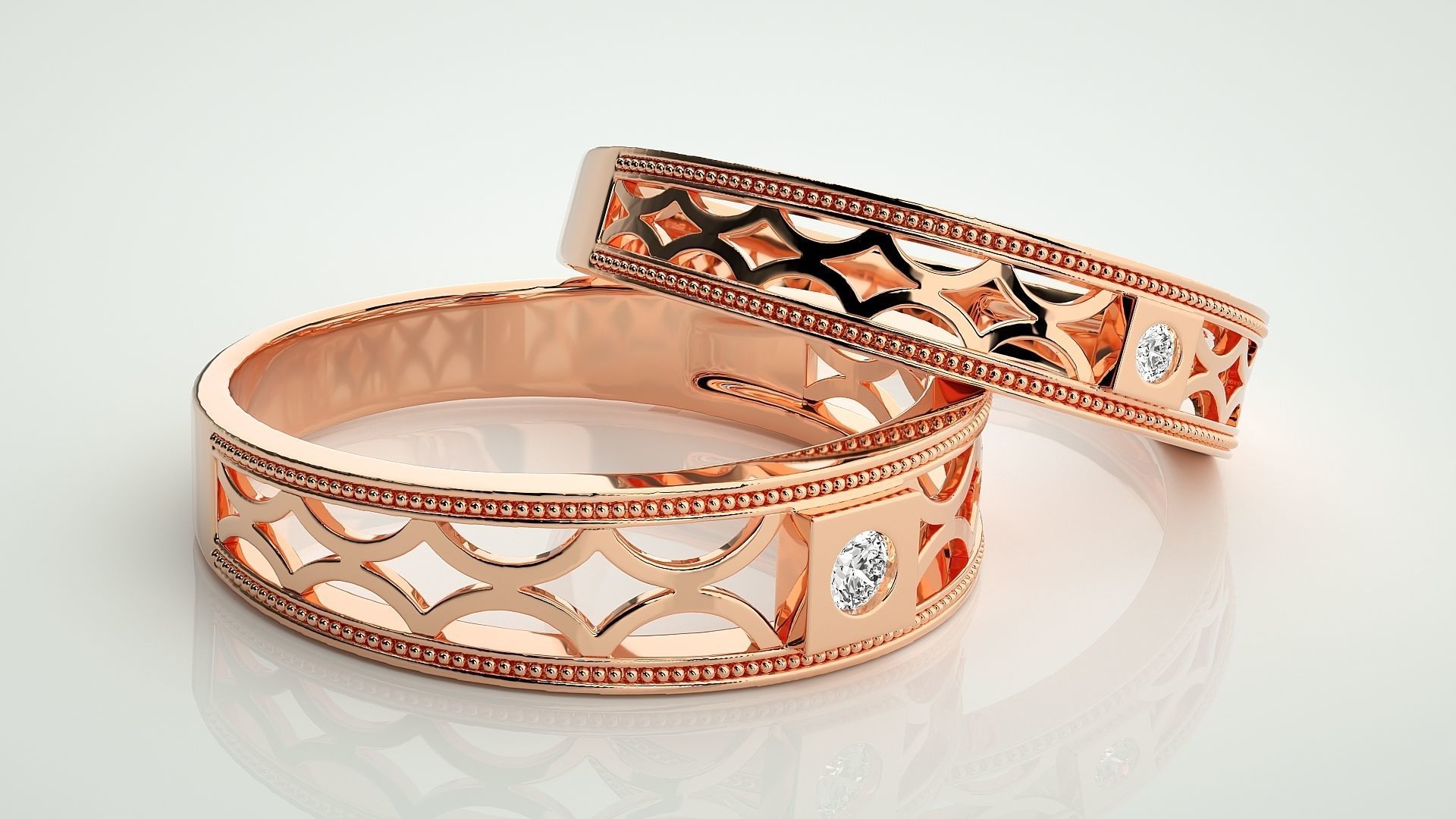 Solitaire Couple Band Ring 3dm stl render detail 3D print model_1