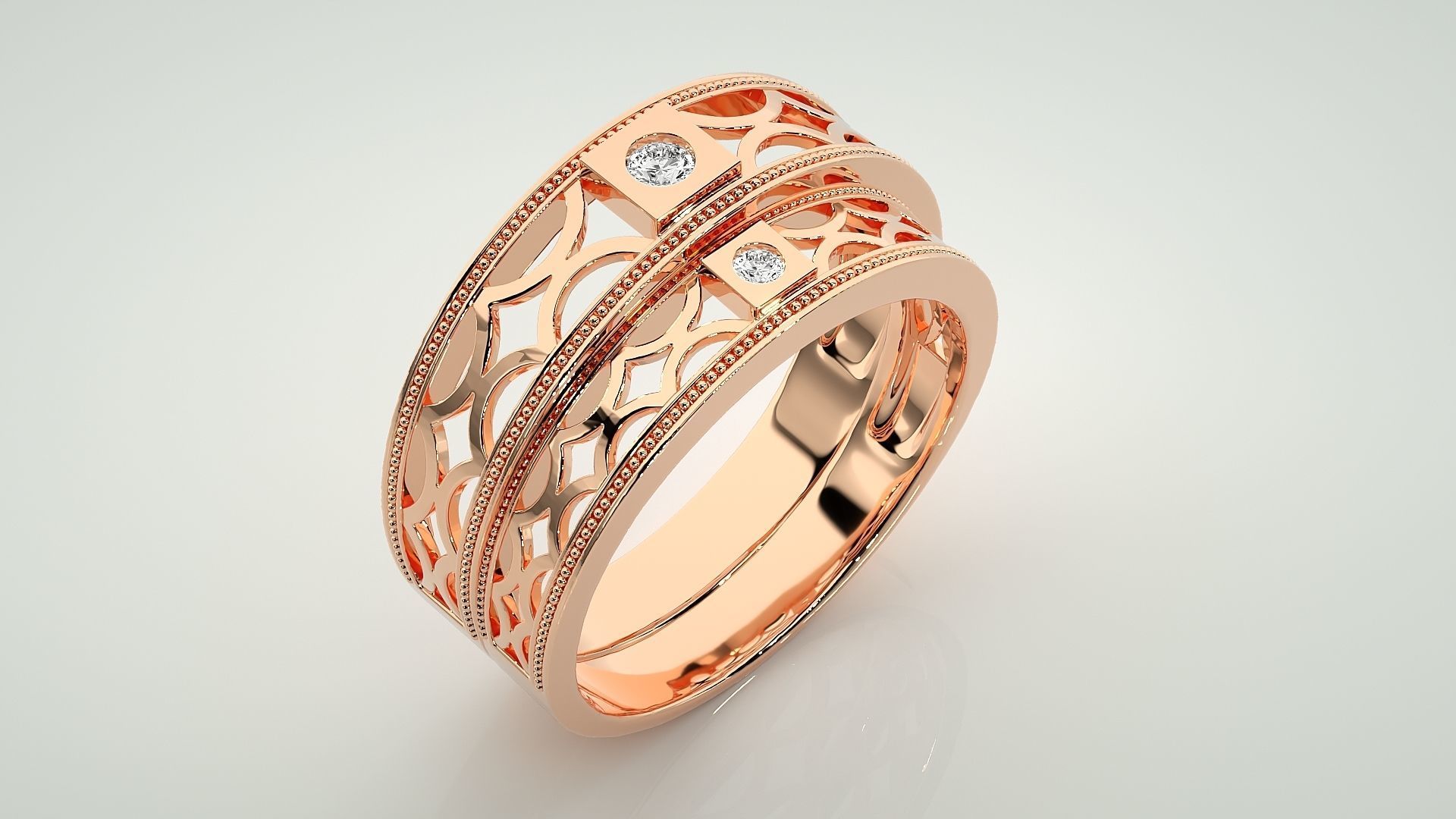 Solitaire Couple Band Ring 3dm stl render detail 3D print model_3